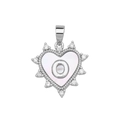 Silver heart pendant with letter O, featuring white zircon stones and shell inlay - Silver, Letter O Only (Without Chain)
