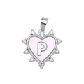 Micro-pave heart pendant with pink shell inlay and silver letter P design - Silver, Letter P Only (Without Chain)