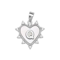 Silver heart pendant with micro-pave stones and initial Q for DIY jewelry making - Silver, Letter Q Only (Without Chain)