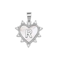 Silver heart pendant with letter R featuring white shell inlay and zircon accents - Silver, Letter R Only (Without Chain)
