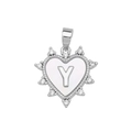 Silver heart pendant with letter Y, shell inlay and sparkling cubic zirconia stones - Silver, Letter Y Only (Without Chain)
