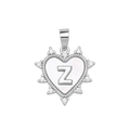 Silver micro-paved heart charm pendant with white shell inlay and letter Z detail - Silver, Letter Z Only (Without Chain)