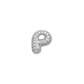 Puffy 3D letter P pendant with micro-pave zircons in polished silver finish - Letter P / Silver