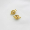 Exquisite 14K gold plated hollow mesh bead connectors with pavé cubic zirconia accents - 8x13mm / 14K Zirconia Hollow Teardrop Ball Style (8x13mm Double Pendant)