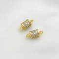 14K gold plated hollow double ball connector with micro-paved zircons for DIY jewelry - 7x15mm