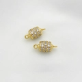 Gold plated cylinder charm with micro-set zircons and double loops for jewelry making - 8x17mm / 14K Zirconia Cylindrical Barrel Style (14K Zirconia Cylindrical Barrel Double Bail 8*17mm)