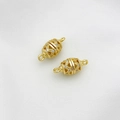 14K gold plated oval hollow filigree connector with white cubic zirconia for DIY jewelry - 8x17mm / 14K Zirconia Hollow Cylinder Style (Double Bail 8*17mm)