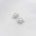 14K gold plated cubic zirconia hollow double loop spherical connector for jewelry DIY - 7x13mm / Silver Tone Zirconia Ribbed Style (Silver Tone Zirconia Ribbed Double-loop Pendant 7*13mm)