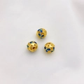 18K Gold Hohlperlen mit blauem Emaille Blumenmuster für DIY Schmuckherstellung - 11# Kleeblatt Blumenkugel Abstandsperle 10mm Loch 1.5mm