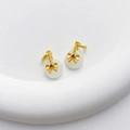 18K vergulde strik-hanger met witte jade-stijl ring en rode zirkonia-steen - No. Strik Witte Jade Ping'an Gesp Hanger / 10*15mm