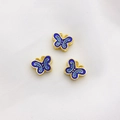 Drei Stück blaue und goldene Emaille Schmetterlingsperlen für DIY Schmuck - 16# Doppelschichtige Schmetterling Abstandsperle 11x14mm Loch 1.5mm