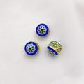 Blaue Cloisonné Emaille-Perlen mit goldenen Blumenmustern für DIY-Schmuckherstellung - 17# Blumentrommelperle 12x12mm Loch 3mm