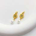 18K vergoldeter Vintage Lotus-Anhänger mit Türkisperle und Tropfenperle für Halskette - Nr. Muschelperle Jade Ring Anhänger