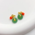 18K vergoldeter Ginkgoblatt- und grüner Jade-Anhänger für DIY-Schmuckherstellung - Nr. Kaki Grüner Ping'an Schnallenanhänger
