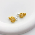 18K Mattgold Glockenanhänger mit weißer Tropfenperle für DIY Schmuckherstellung - Nr. Muschelperle Blumen Anhänger