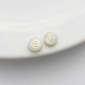 Cuenta espaciadora de concha de agua dulce con incrustación de dólar en oro 14K - Moneda de oro (Signo de dólar) / 1 Pieza (5*8mm) / Blanco