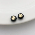 Cuenta de corazón con flor de concha chapada en oro 14K y dije de cara sonriente - Sonrisa / 1 Pieza (5*8mm) / Negro