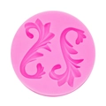 Pink round silicone baroque relief mold with intricate scroll vine patterns for cake decor - European Relief Scroll (15-514) / Pink