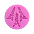 Molde redondo de silicona rosa con tres cavidades de Torre Eiffel para repostería DIY - Torre Eiffel / Rosa