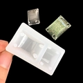 White silicone resin mold for DIY rectangle pendant necklaces with finished resin samples - Double Hole Rectangle Style