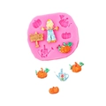 Pink silicone mold for Halloween fondant featuring pumpkin and scarecrow shapes - No.1 Pumpkin Scarecrow Set (Pink)