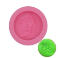 Rosa runde Silikonform mit Mondgesicht für Seife und Kuchen inklusive fertigem Muster - Rosa Sonne Mond Überlappung Stil