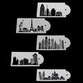 Set of 5 Eiffel Tower and global landmark stencil templates for cake and coffee decor - Five-Piece Set