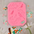 Rosa Silikonform mit Vogel und Blumen für Fondant und fertige 3D-Blumen-Tonarbeiten - Rosa