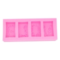 Stampo rettangolare in silicone rosa a 4 cavità con motivi floreali LOVE per saponi - Rosa