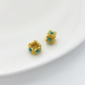 Cuenta de flor dorada vintage con piedras turquesas para creación de joyas DIY - Turquesa Sintética Flor de Cuatro Caras 6*9mm