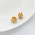 Cuentas huecas doradas estilo barroco con perlas y strass para bisutería DIY - Cuenta de Tubo de Agujero Grande de Strass Blanco 8*12mm