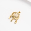 14K gouden holle wolkenpatroon langlevenslot hanger met drie gouden kralen en kleine diamantjes - Ruyi Vredesslot Hanger