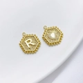 14K goud gevulde zeshoekige hanger met letter R en hart voor DIY sieraden maken - Stijl R (Hart Zeshoek)