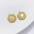 14K goud gevulde zeshoekige hanger met letter S en hart voor DIY sieraden maken - Stijl S (Hart Zeshoek)