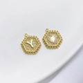 14K goud gevulde zeshoekige hanger met letter Y en hartpatroon met kralenrand - Stijl Y (Hart Zeshoek)