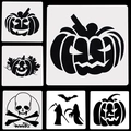 Set di 6 stencil per Halloween in plastica con disegni di zucca, pipistrello e teschio - Set