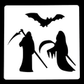 Detailed stencil for Halloween painting featuring grim reapers and bat on white PET - Bat And Reaper Pattern (02012)
