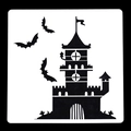 Detailed stencil showing a haunted castle with bats for Halloween DIY painting - Castle Bat Style (No. 8 02025)