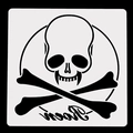 Detailed view of Halloween skull and crossbones stencil design with Raven calligraphy - Skull Head Pattern (02014)