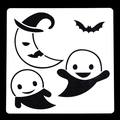 Detail of 15cm square stencil with moon, bat, and cute ghost patterns for Halloween DIY - Moon Ghost Bat Style (No. 6 02023)