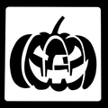 Detail showing stencil cutouts of pumpkin and haunted house for DIY Halloween art - Jack-O'-Lantern Expression Style (No. 2 02019)