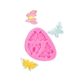 3-cavity butterfly silicone mold in pink with detailed fondant butterfly examples - Style 4 Oval Butterfly Mold / Pink
