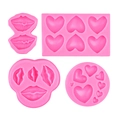 Pink silicone mold set for Valentine's cake, chocolate and candles with heart and lip shapes - Heart And Lip Combination Style / Pink