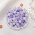 Lavender and white 8mm marble pattern round glass beads in a storage box for DIY jewelry - Purple White