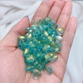 Lake blue Czech glass heart beads with gold foil sparkles for DIY jewelry making - Turquoise