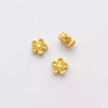 Three gold flower-shaped beads with matte finish for DIY necklace and bracelet jewelry - Flower