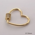 Detailed 21x24mm 18k gold plated heart screw clasp with micro-set zircon stones - Gold Heart Style (GS226-1)