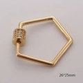 Detail view of 18k gold plated hexagonal carabiner clasp with pave zircon inlay 26x25mm - Gold Hexagon Style (GS226-4)