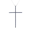 Elegant silver cross necklace featuring deep blue sapphire stones on a box chain for men - Platinum Plated Blue Zircon