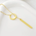 Minimalist gold plated lariat necklace with circular and rectangular bar pendants - Necklace (Pendant And Chain) / Circle Bar Necklace